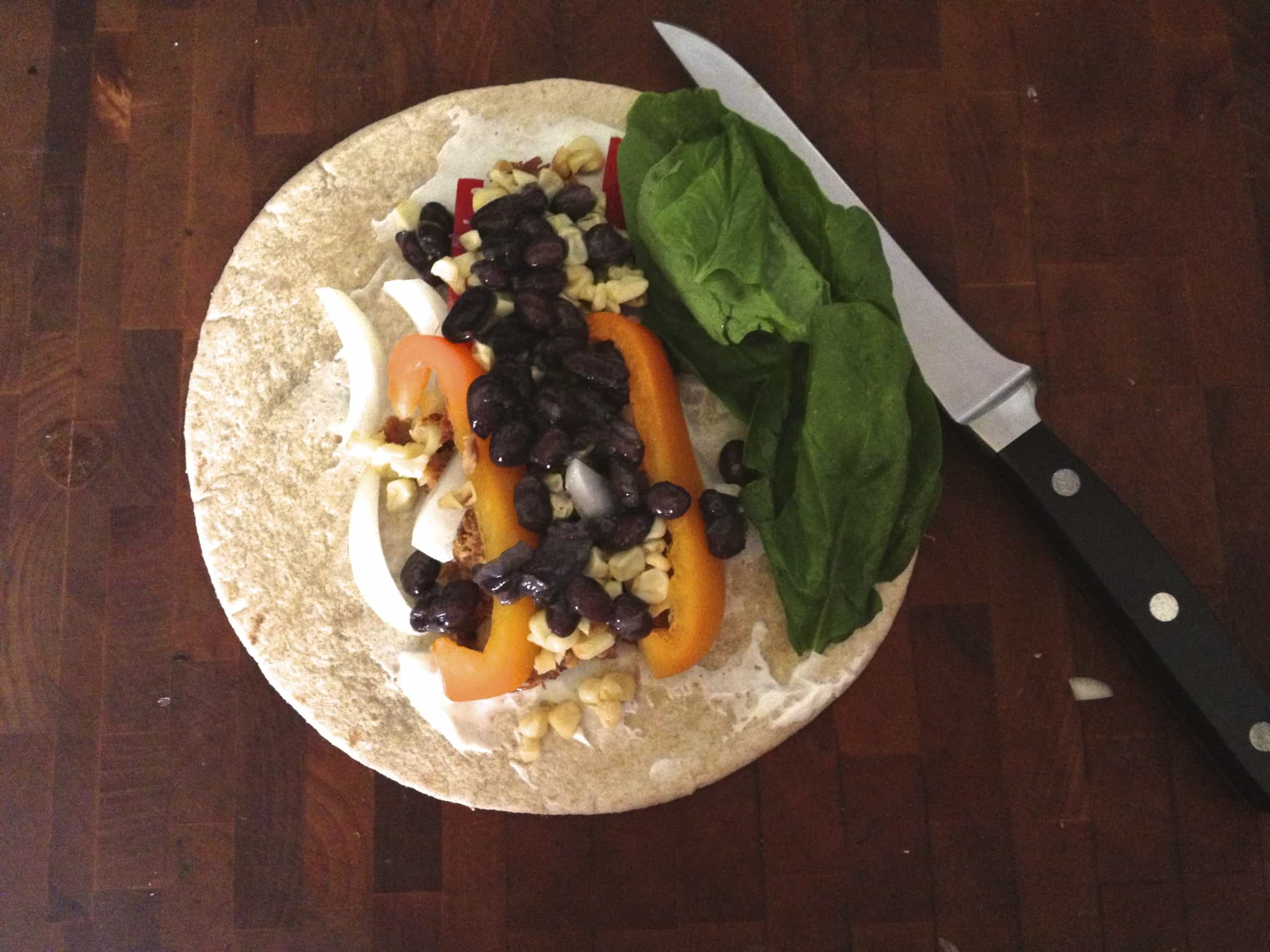 lunch wrap on a cutting board