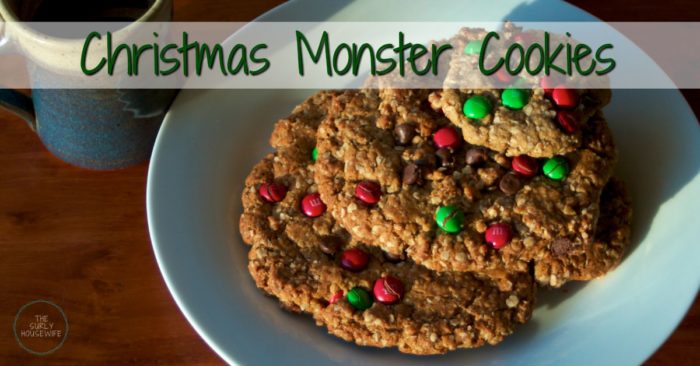Monster cookies aren't your traditional Christmas cookies, but the addition of holiday colors will get this easy cookie recipe in the holiday spirit.