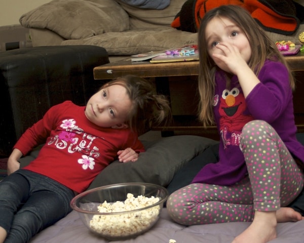 sisters watching a movie