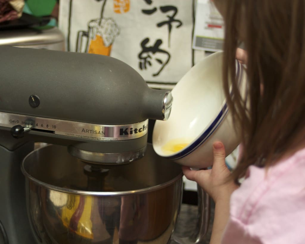 mixing chocolate chip cookies