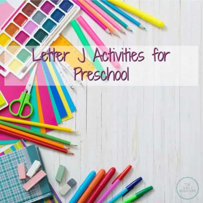 Letter J Activities for Preschool title image with art supplies