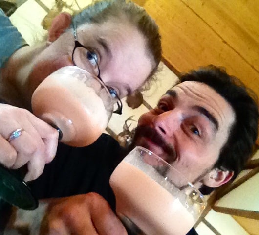 husband and wife drinking pink squirrels
