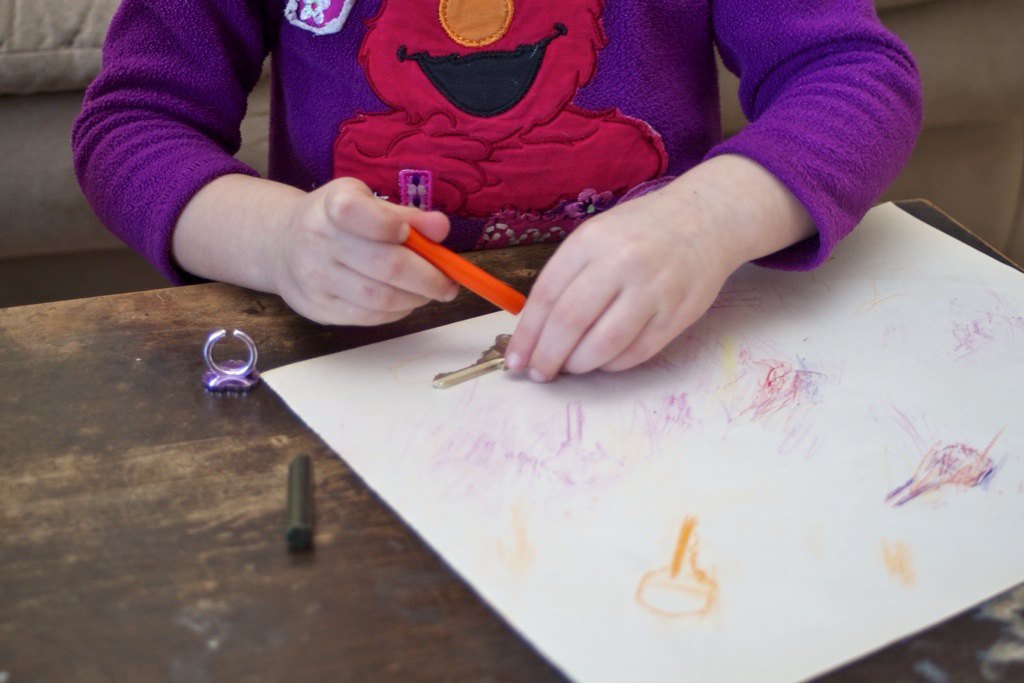 K is for key. Key rubbing activity for preschoolers.