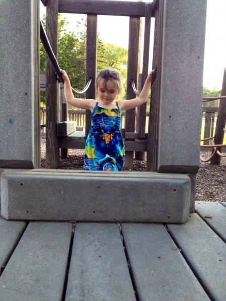 Little girl playing at Riverfront Park, Jefferson, Wisconsin