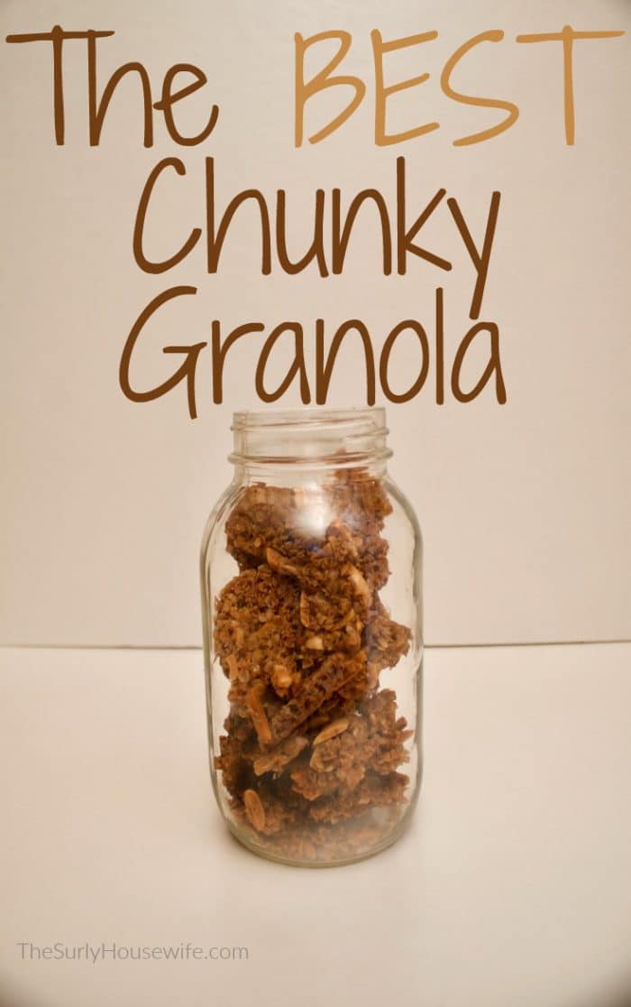 This homemade granola recipe is easy and chunky. Perfect for breaking into granola clusters. Check out this frugal recipe for your granola needs!