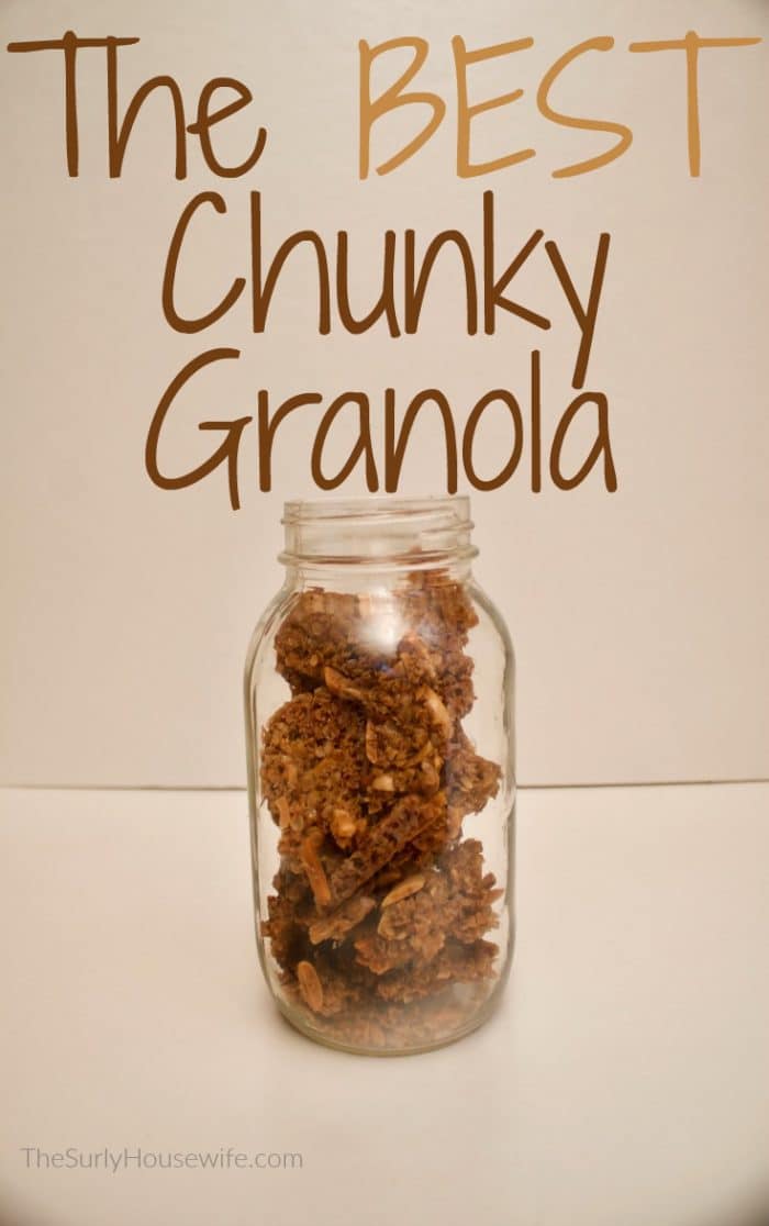 This homemade granola recipe is easy and chunky. Perfect for breaking into granola clusters. Check out this frugal recipe for your granola needs!