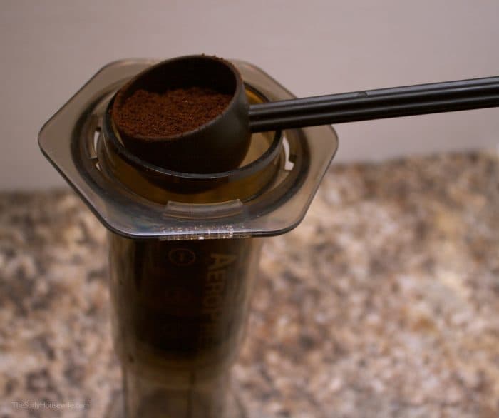 Aeropress and coffee grounds