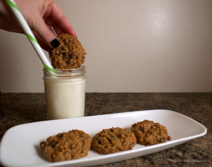 oatmeal raisin cookies and milk