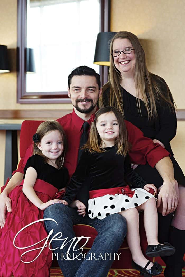 Formal family portraits in a hotel