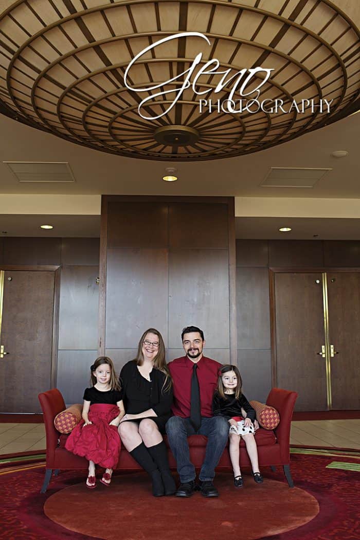 Family pictures taken in lobby of a hotel