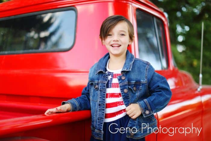 Girl with an American flag dress for family pictures