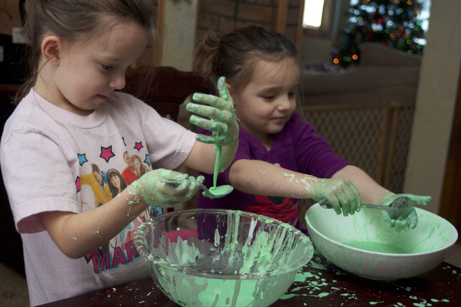 preschoolers playing with oobleck