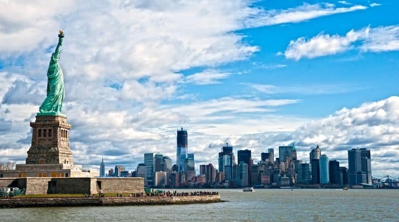 Skyline of New York City including the Statue of Liberty