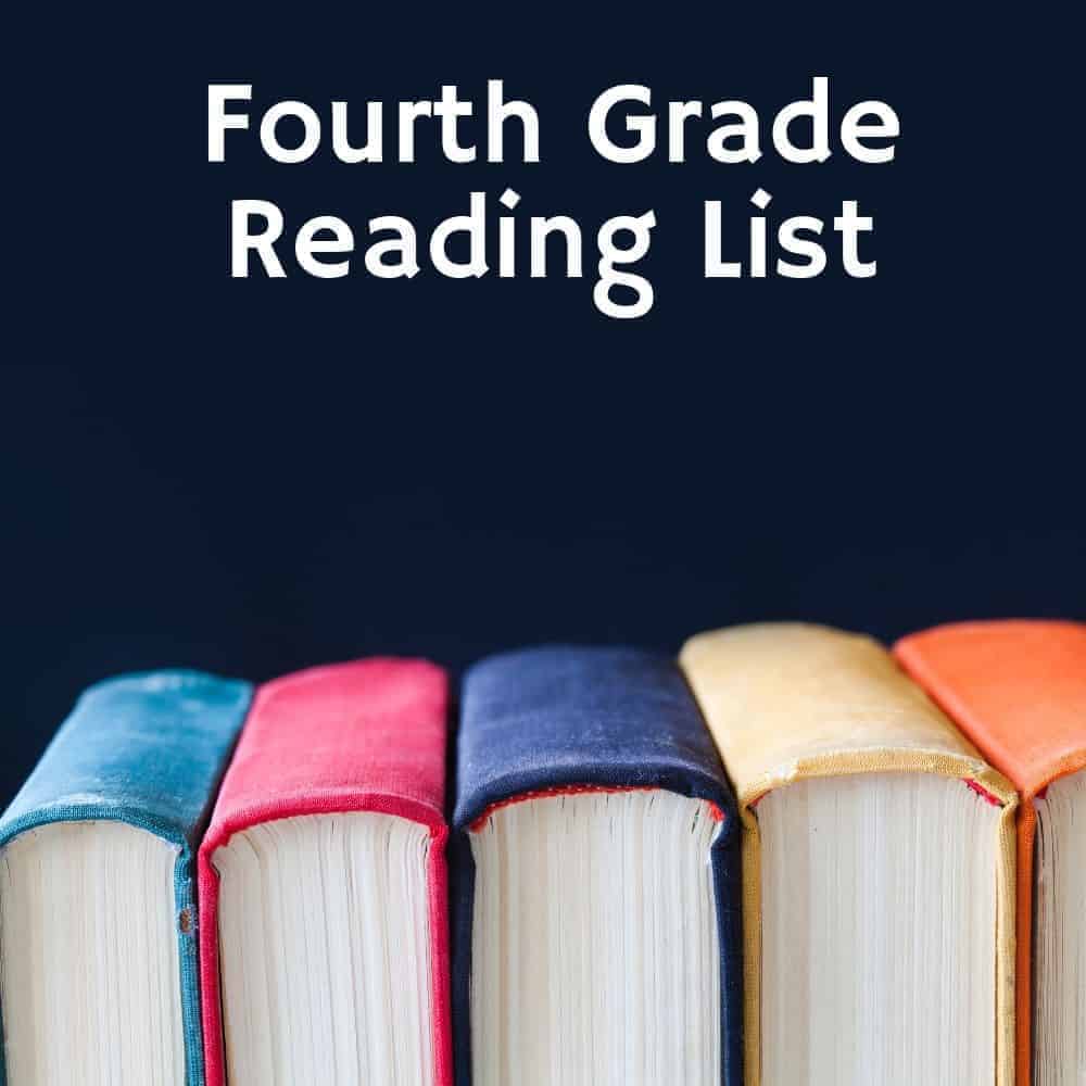 4th Grade reading list title image with books on a black background