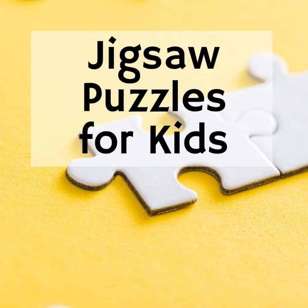 selective focus on white puzzle pieces on a yellow background. Title Image for blog post: 10 puzzles for kids to do during read aloud time