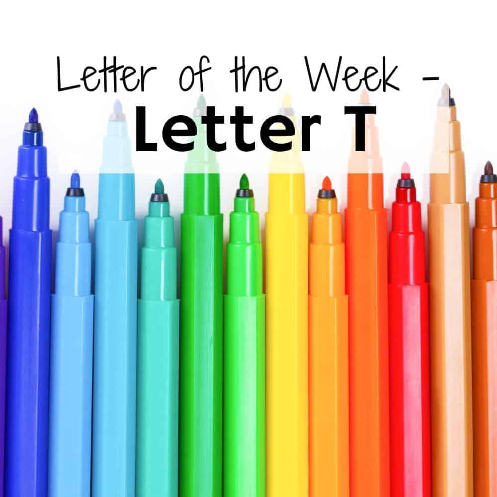 color markers in rainbow order. Title image for blog post Letter T activities for home preschool