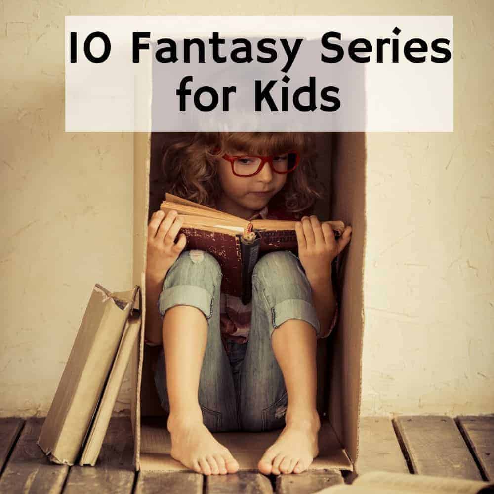 little girl reading a book in a box. Title image for blog post 10 fantasy book series for kids