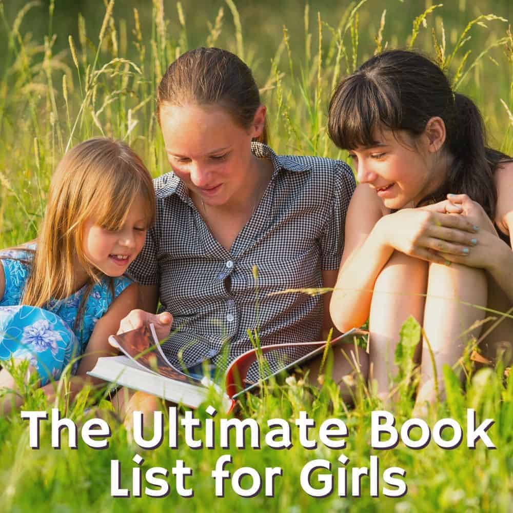 three girls reading a book. Title image for blog post books for girls