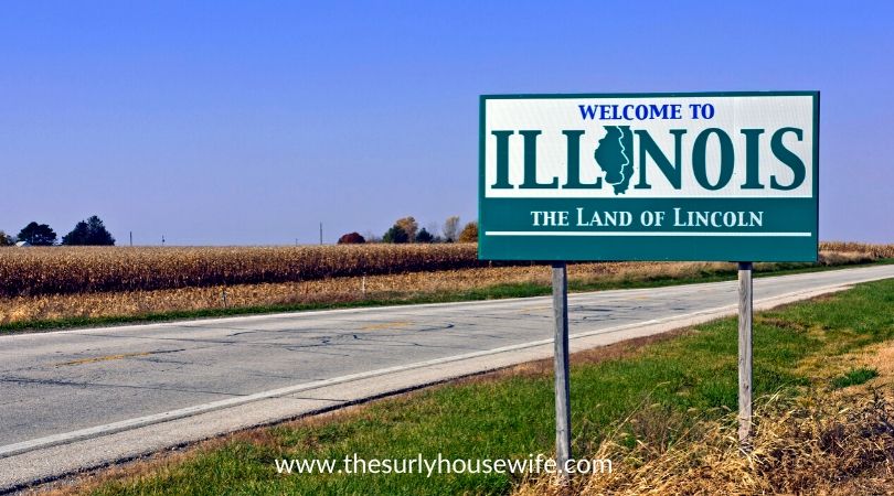 Illinois road sign. Title image for blog post Children's Books about Illinois