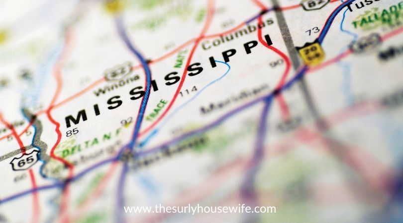 Zoomed in on a map of Mississippi. Title image of blog post children's books about Mississippi