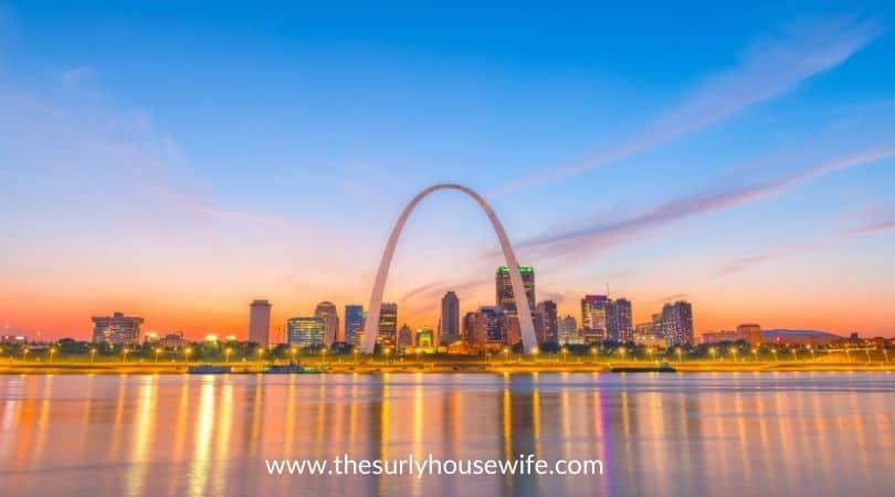 St. Louis skyline. Title image for blog post 20 best children's books about Missouri