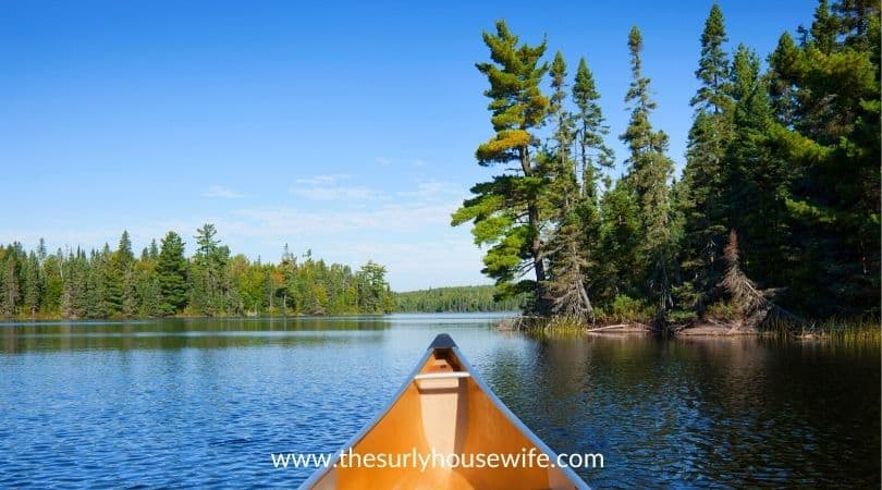 Canoe in northern Minnesota lake. 