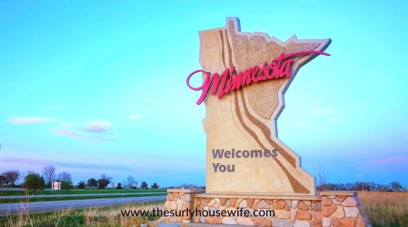 Minnesota welcomes you sign. Title image of blog post: 20 children's books about Minneosta