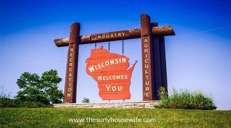 Wisconsin Welcome sign. Title image for blog post: 20 children's books about Wisconsin