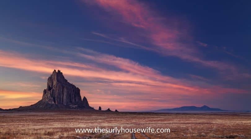 Shiprock Mountain in New Mexico. Title image for blog post 20 children's books about New Mexico. 