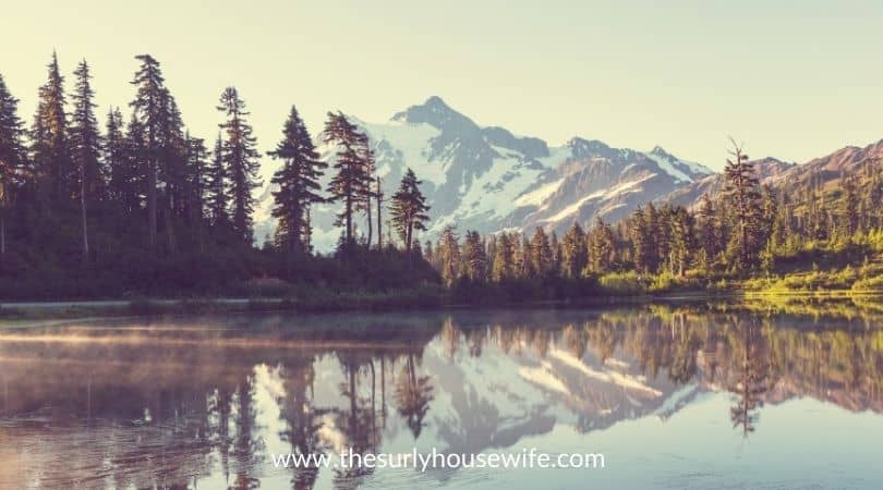 Picture Lake, Mount Shuksan, Washington. Title image of blog post 20 children's books about Washington state. 

